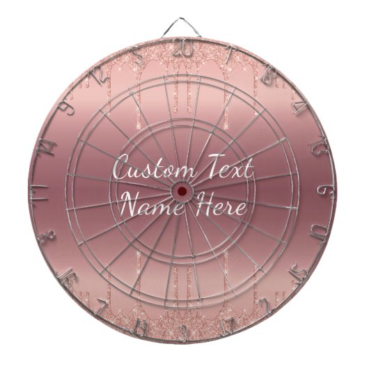Roos Gold Blush Glitter Custom Text Dart Board Dartbord (Voorkant)