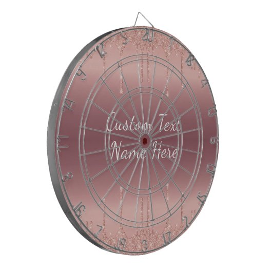 Roos Gold Blush Glitter Custom Text Dart Board Dartbord (Voorkant Links)