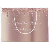 Roos Gold Blush Glitter Custom Text Gift Bag Groot Cadeauzakje (Voorkant)