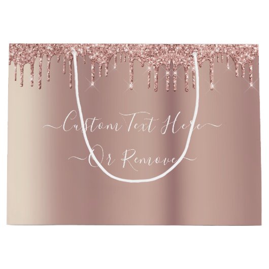 Roos Gold Blush Glitter Custom Text Gift Bag Groot Cadeauzakje (Voorkant)