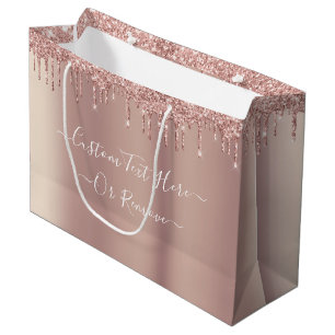 Roos Gold Blush Glitter Custom Text Gift Bag Groot Cadeauzakje