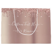 Roos Gold Blush Glitter Custom Text Gift Bag Groot Cadeauzakje (Achterkant)