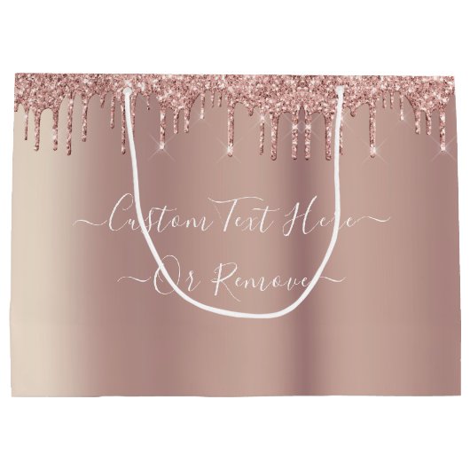 Roos Gold Blush Glitter Custom Text Gift Bag Groot Cadeauzakje (Achterkant)