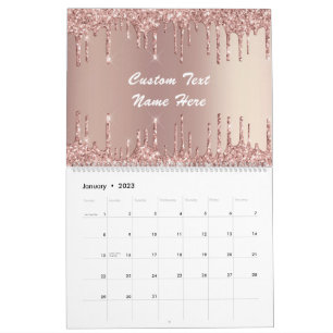Roos Gold Blush Glitter Custom Text Gift Calendar Kalender