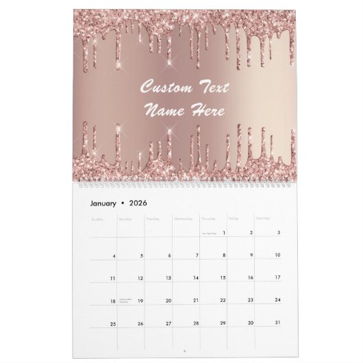 Roos Gold Blush Glitter Custom Text Gift Calendar Kalender (Jan 2026)