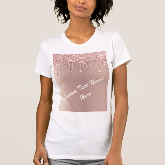 Roos Gold Blush Glitter Custom Text T-Shirt Gift (Voorkant)