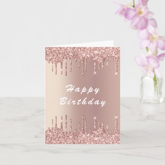 Roos Gold Blush Glitter Drift Birthday Kaart (Orchidee)