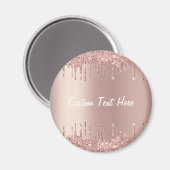 Roos Gold Blush Glitter Drift Custom Text Magnet (Voorkant / Achterkant)