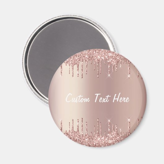 Roos Gold Blush Glitter Drift Custom Text Magnet (Voorkant / Achterkant)