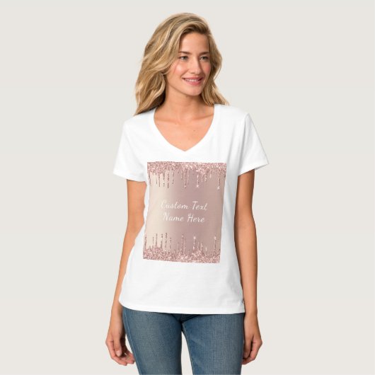 Roos Gold Blush Glitter Drift Jouw tekst T-Shirt (Voorkant volledig)