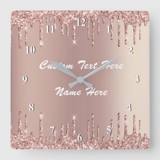 Roos Gold Blush Glitter Drift Jouw tekst wandklok (Voorkant)