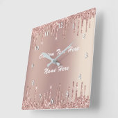 Roos Gold Blush Glitter Drift Jouw tekst wandklok (Hoek)