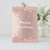 Roos Gold Blush Glitter Drift Luxury Birthday Kaar Kaart (Staand voorkant)