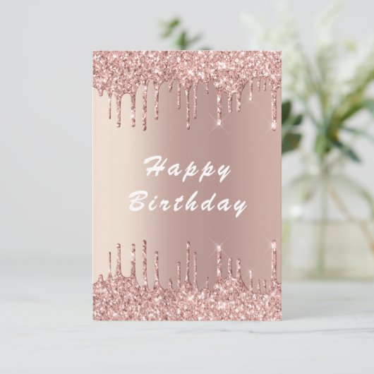 Roos Gold Blush Glitter Drift Luxury Birthday Kaar Kaart (Staand voorkant)