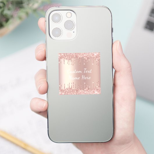 Roos Gold Blush Glitter Drift Sticker met tekst (Telefoon)