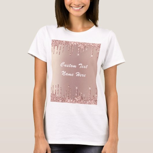 Roos Gold Blush Glitter Drift T-Shirt Jouw tekst (Voorkant)