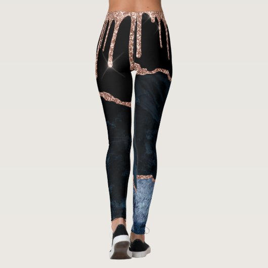 Roos Gold Blush Glitter Drip Navy Black Leggings (Achterkant)