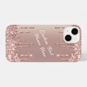Roos Gold Blush Glitter Drivers Aangepaste tekstna iPhone Hoesje (Achterkant horizontaal)
