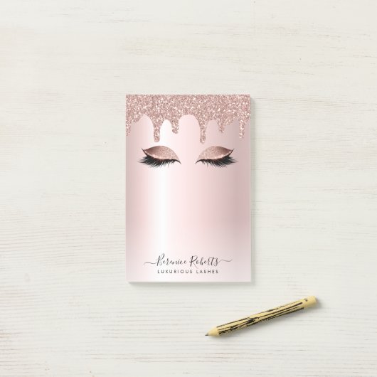 Roos Gold Blush Glitter Drivers Lash Extensions Post-it® Notes (Op bureau)