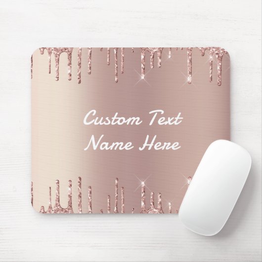Roos Gold Blush Glitter Drivers Naam Muismat tekst (Met muis)