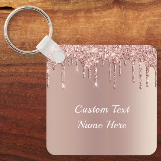 Roos Gold Blush Glitter Drivers Naam Sleutelhanger (Voorkant)