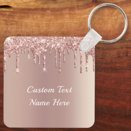 Roos Gold Blush Glitter Drivers Naam Sleutelhanger (Achterkant)