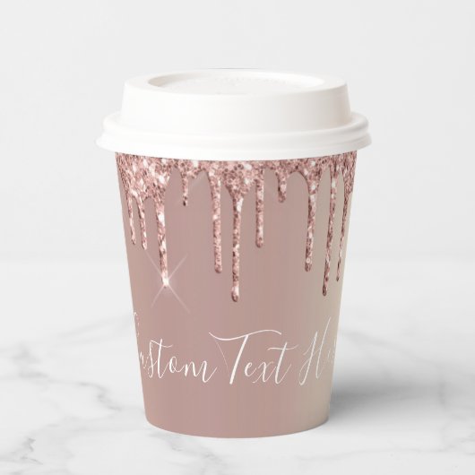 Roos Gold Blush Glitter Drivers - Tekst/naam toevo Papieren Bekers (Links)