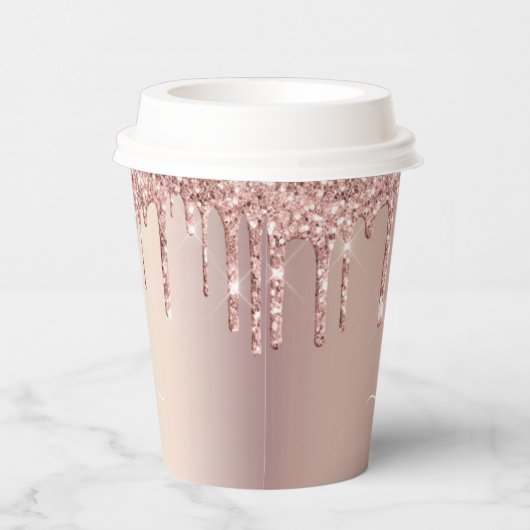 Roos Gold Blush Glitter Drivers - Tekst/naam toevo Papieren Bekers (Rechts)