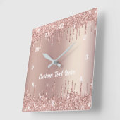 Roos Gold Blush Glitter Drivers Tekst Naam wandklo Vierkante Klok (Hoek)