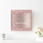 Roos Gold Blush Glitter Drivers Tekst Naam wandklo Vierkante Klok (Huis)