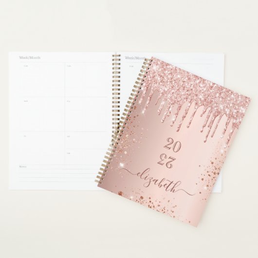 Roos Gold Blush Glitter Druppels Monogram Naam 202 Planner (Display)