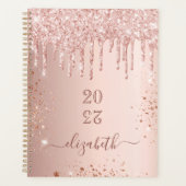 Roos Gold Blush Glitter Druppels Monogram Naam 202 Planner (Voorkant)