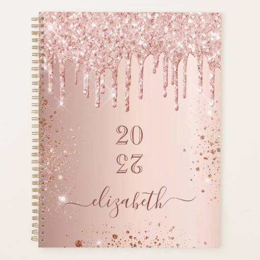 Roos Gold Blush Glitter Druppels Monogram Naam 202 Planner (Voorkant)