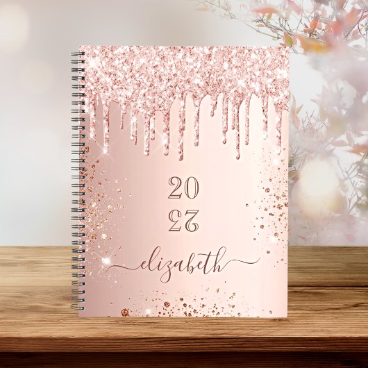 Roos Gold Blush Glitter Druppels Monogram Naam 202 Planner