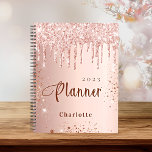 Roos Gold Blush Glitter Druppels Monogram Naam 202 Planner<br><div class="desc">Een faux roos gouden achtergrond met elegante blush faux glitter drips,  verfdruppelende look. Personaliseer en voeg een naam en jaar toe. Perfect voor school,  werk of het organiseren van je persoonlijke / gezinsleven.</div>