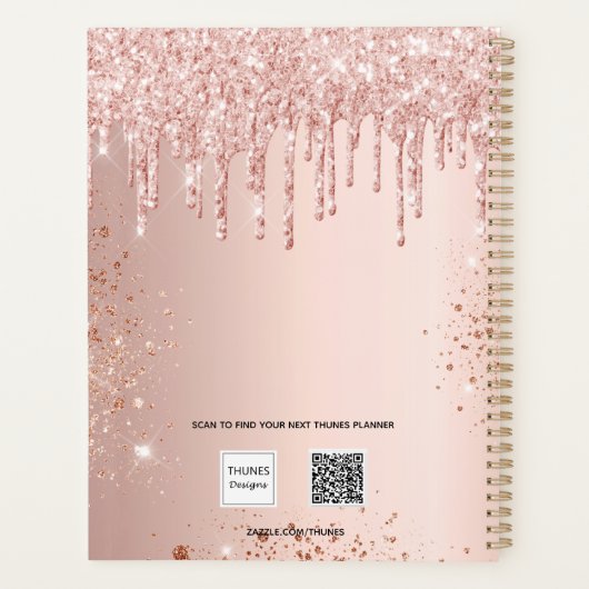 Roos Gold Blush Glitter Druppels Monogram Naam 202 Planner (Achterkant)