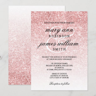 Roos Gold Blush Glitter Elegante Huwelijksuitnodig Kaart