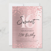 Roos Gold Blush Glitter Foto Sweet 16 Party Kaart (Voorkant)