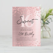 Roos Gold Blush Glitter Foto Sweet 16 Party Kaart (Staand voorkant)