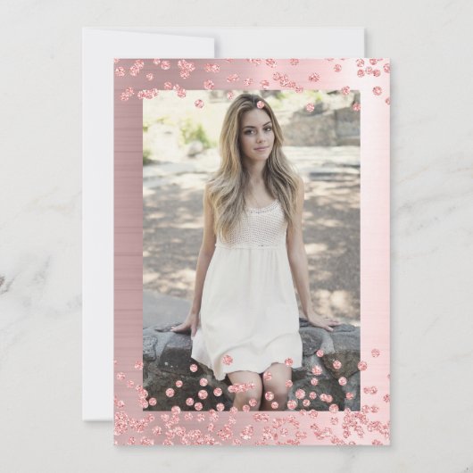 Roos Gold Blush Glitter Foto Sweet 16 Party Kaart (Achterkant)