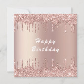 Roos Gold Blush Glitter Happy Birthday Kaart (Voorkant)