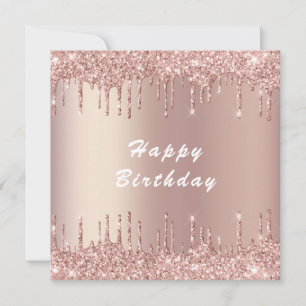 Roos Gold Blush Glitter Happy Birthday Kaart