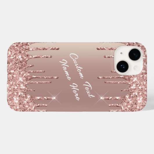Roos Gold Blush Glitter Jouw naam Gift iPhone Case (Achterkant (horizontaal))