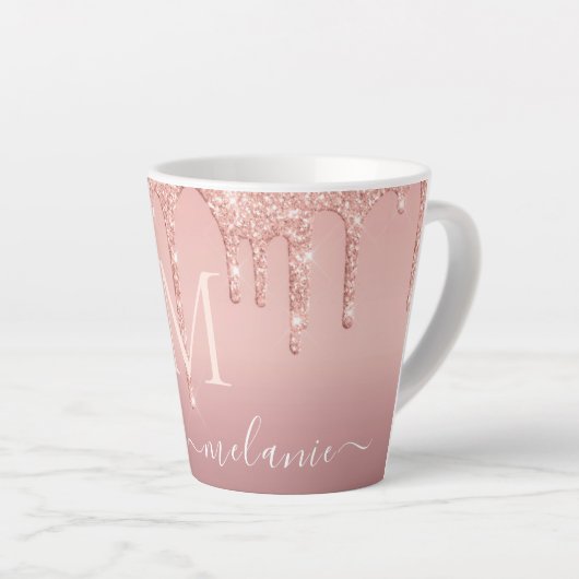 Roos Gold Blush Glitter Jouw naam Letter Latte Mok (Rechterhoek)