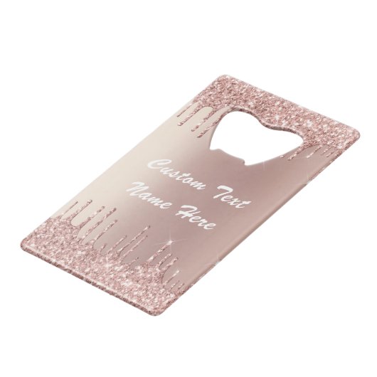 Roos Gold Blush Glitter Jouw tekst Bottle Open Creditkaart Flessenopener (Achterkant Gekanteld)