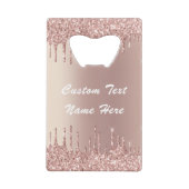 Roos Gold Blush Glitter Jouw tekst Bottle Open Creditkaart Flessenopener (Achterkant)