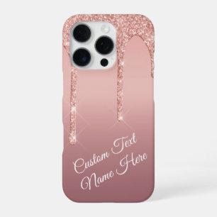 Roos Gold Blush Glitter Jouw tekst Naam iPhone Cas 16 Pro Hoesje
