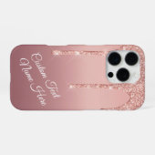 Roos Gold Blush Glitter Jouw tekst Naam iPhone Cas iPhone Hoesje (Achterkant horizontaal)