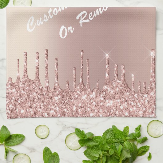 Roos Gold Blush Glitter Kitchen Towel Custom Text Theedoek (Gevouwen)