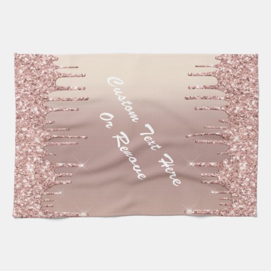 Roos Gold Blush Glitter Kitchen Towel Custom Text Theedoek (Horizontaal)